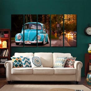 Quadro Decorativo Fusca Azul 140x65 em tecido