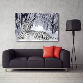 Quadro decorativo Tigre Branco Animais com Tela em Tecido