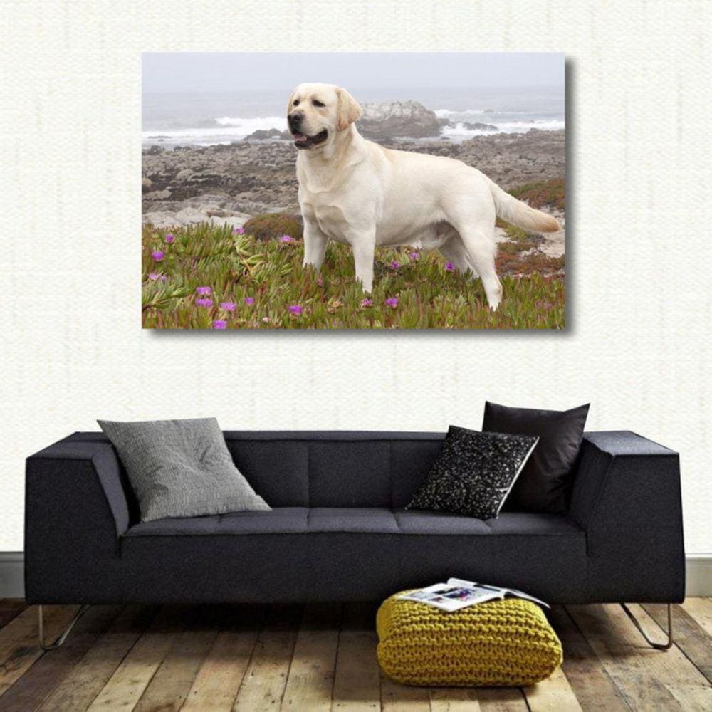 Quadro decorativo Cachorro Labrador Paisagem com Tela de Tec