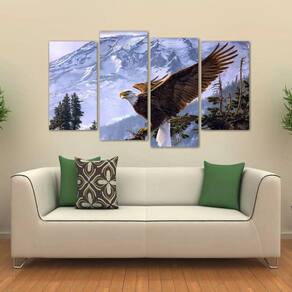 Quadro Decorativo Paisagem Águia Escritório Tecido 4 Peças 1