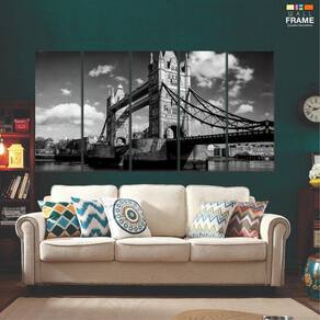 Quadro City Preto E Branco Paisagem Em Tecido 5 peças 140x65