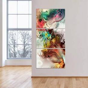 Quadro Abstrato Color Mosaico Vertical Sala Hall Quarto