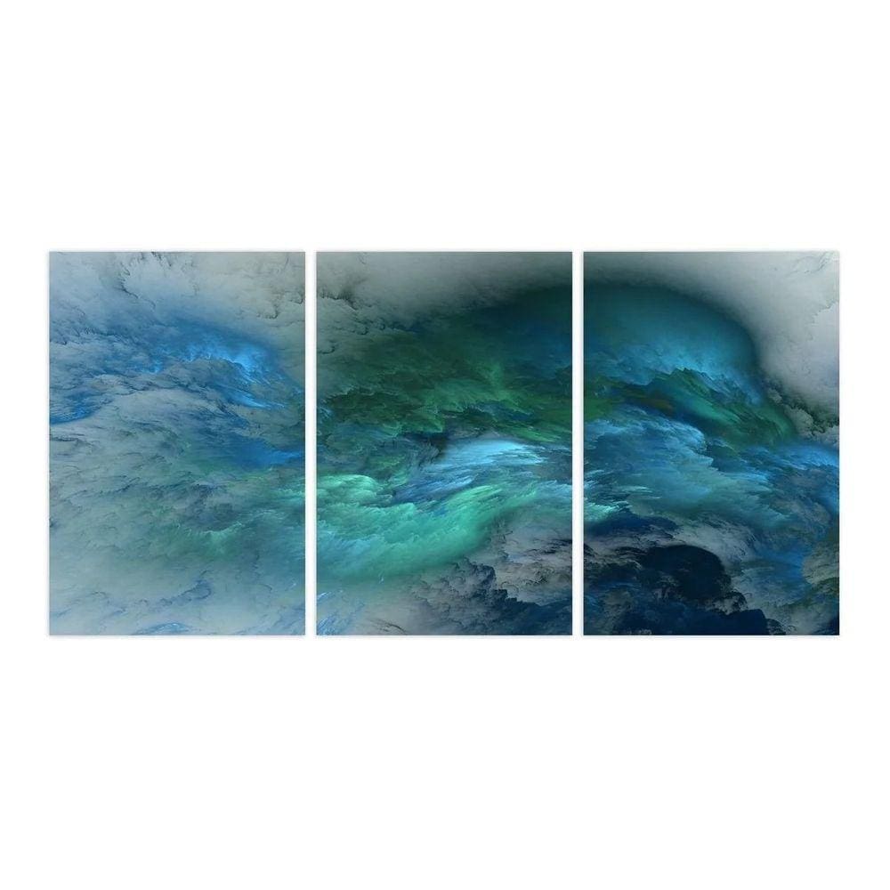 Quadro Nuvens Abstrata Em Azul Conjunto Grande 120x60 Tecido
