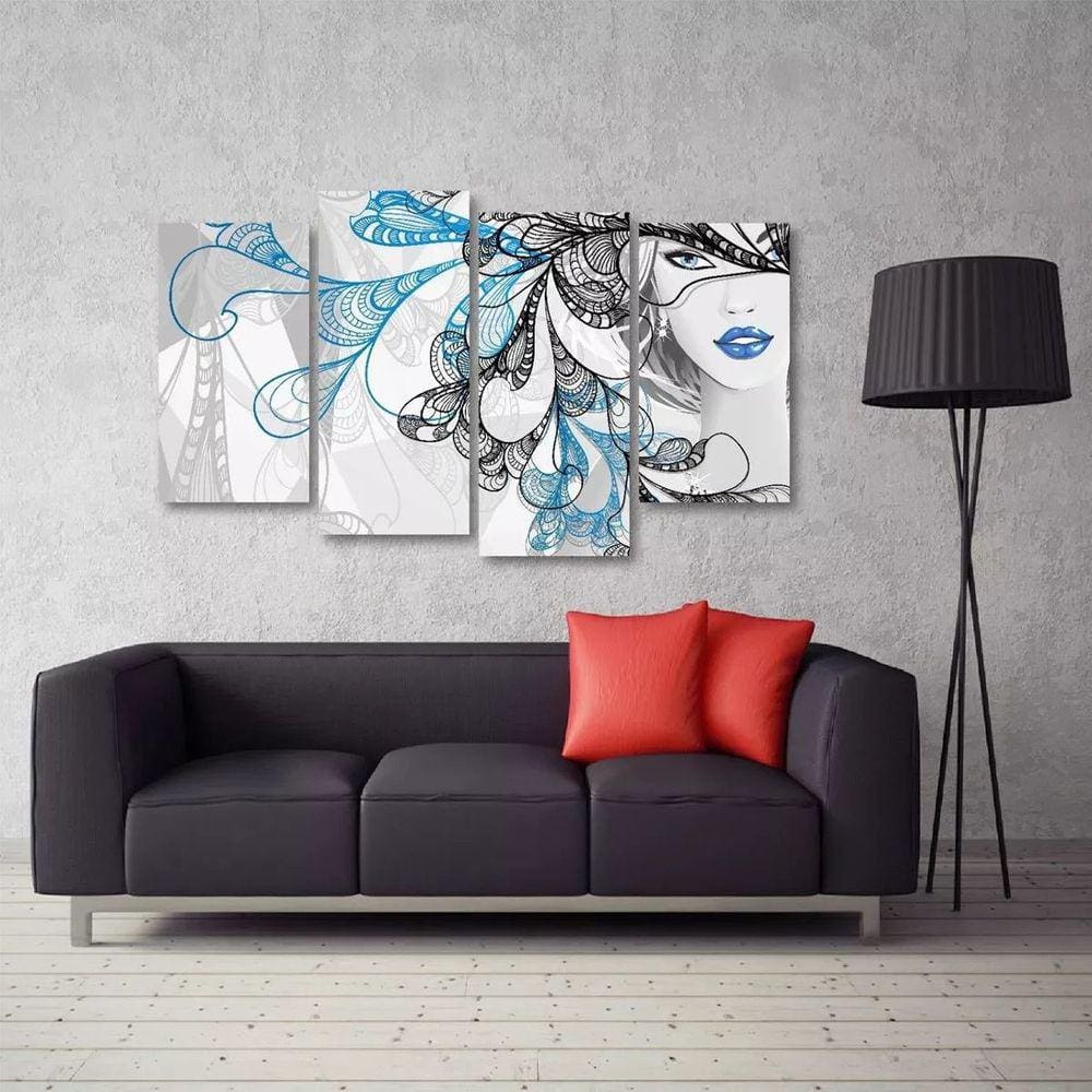 Quadro Decorativo Mulher Abstrato Sala Em Tecido 4 Peças 1