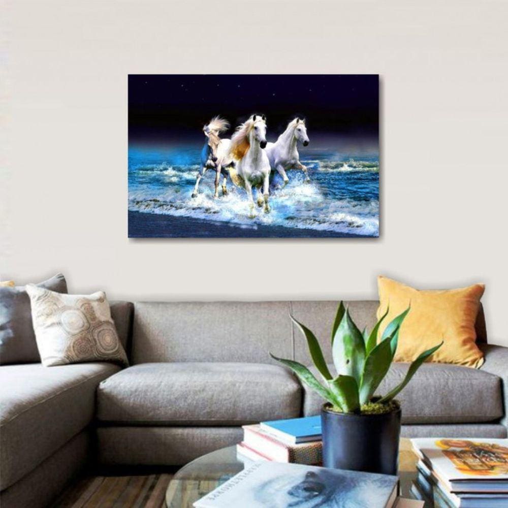Quadro Cavalos Brancos na Água decorativo