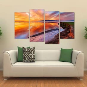 Quadro Decorativo Paisagem Lago Escritório Em Tecido 4 Peças