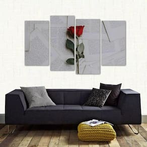 Quadro Decorativo Rosa Vermelha Mosaico Em Tecido 4 Peças 1