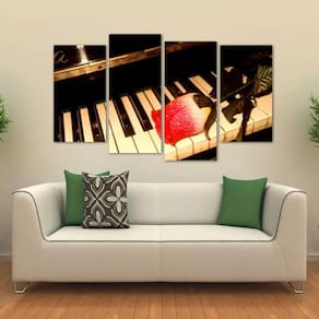 Quadro Decorativo Piano E Rosa Mosaico Em Tecido 4 Peças 1