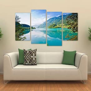 Quadro Decorativo Paisagem Montanha Lago Em Tecido 4 Peças 1