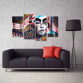 Quadro Mulher Abstrato Colorido Quarto Em Tecido 4 Peças 1