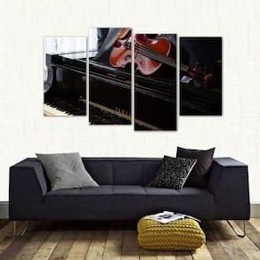 Quadro Decorativo Piano Violino Quarto Em Tecido 4 Peças 1