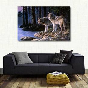 Quadro decorativo Lobos Paisagem - Artístico - Tela em Tecid