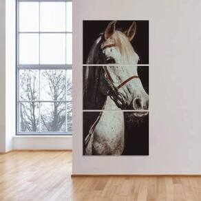 Quadro Cavalo Branco Decorativo Vertical Para Sala Corredor