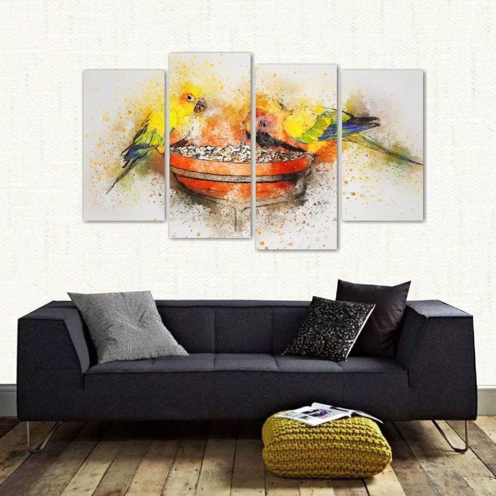 Quadro Decorativo Papagaio Artístico Em Tecido 4 Peças 1