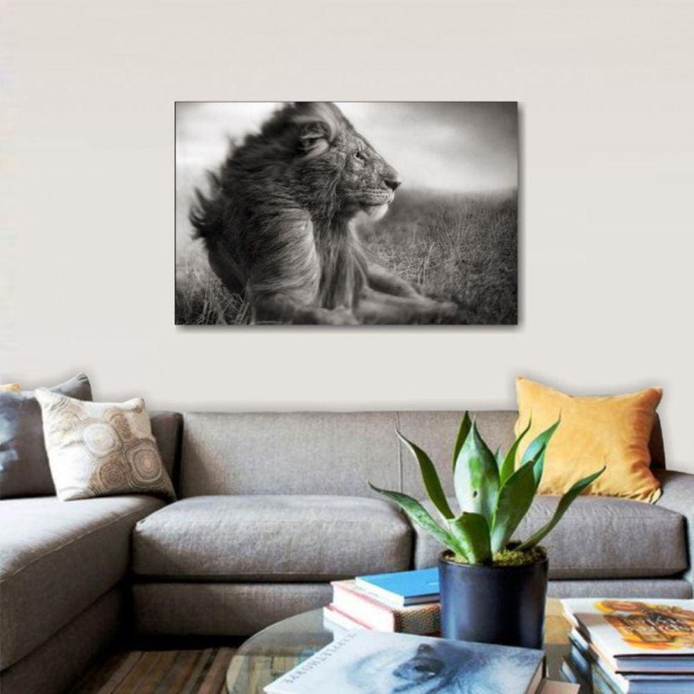 Quadro Leão decorativo em Preto e Branco