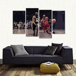 Quadro Kobe Bryan E Michael Jordan Sala Em Tecido 4 Peças 1