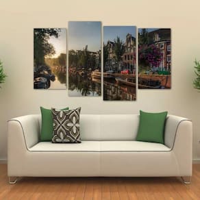 Quadro Decorativo Paisagem Amsterdã Lago Em Tecido 4 Peças 1