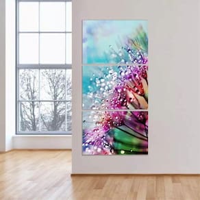 Quadro Flor Dente De Leão Sala Corredor Vertical Mosaico