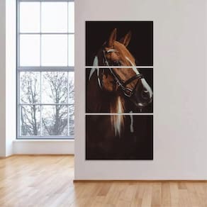 Quadro Cavalo Vertical Decorativo Corredor Recepção 3 Peças