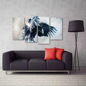 Quadro Decorativo Paisagem Águia Mosaico Em Tecido 4 Peças 1