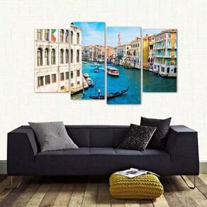 Quadro Decorativo Paisagem Veneza Em Tecido 4 Peças 1