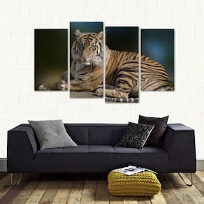 Quadro Decorativo Paisagem Tigre Quarto Em Tecido 4 Peças 1