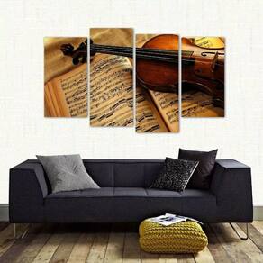 Quadro Decorativo Violino Sala Mosaico Em Tecido 4 Peças 1