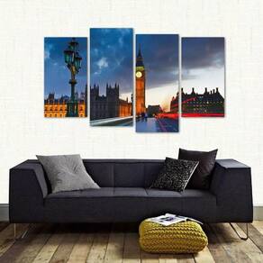 Quadro Decorativo Paisagem Londres Escritório Tecido 4 Peças