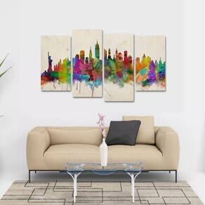 Quadro Nova York Decorativo Colorful Em Tecido 4 Peças 1