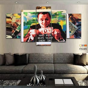 Quadro Decorativo Lobo Wall Street Dólar 5 peças 130 x 63 1