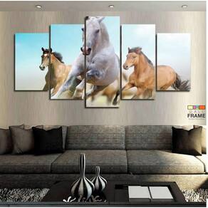 Quadro 3 Cavalos 63x130mt 5 peças em Tecido 2