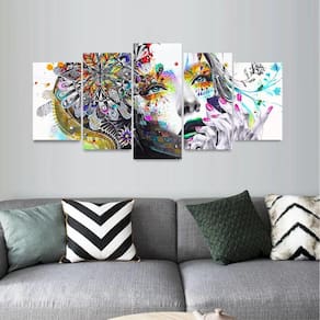 Quadro Mosaico Mulher Abstrata Colorida 5 Peças decorativo