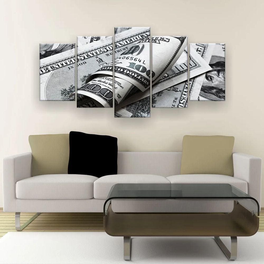 Quadro Decorativo Dólar 5pc 129x61