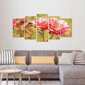 Quadro Flowers Rosa Brocéliande Sala Quarto Mosaico 5 Peças