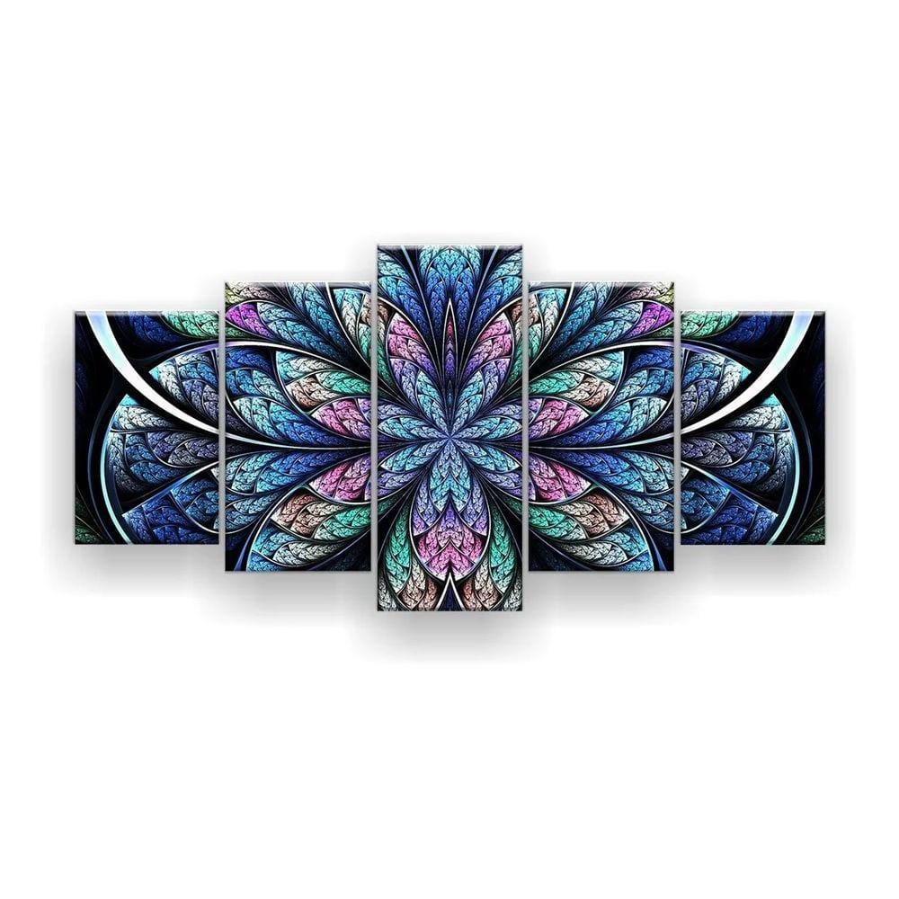 Quadro Decorativo Flor Simétrica Azul 129x61 Sala Quarto