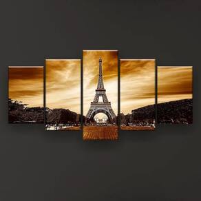 Quadro Decorativo Torre Eiffel Céu Escuro 5pc 129x61