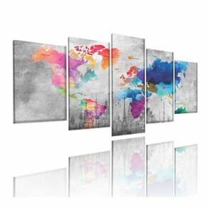 Quadro Decorativo Mapa Mundi Global Dark 130x63 em tecido