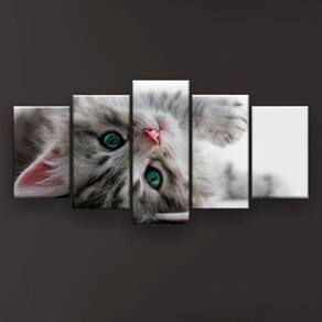 Quadro Decorativo Gato Deitado Olho Azul 129x61 Sala Quarto