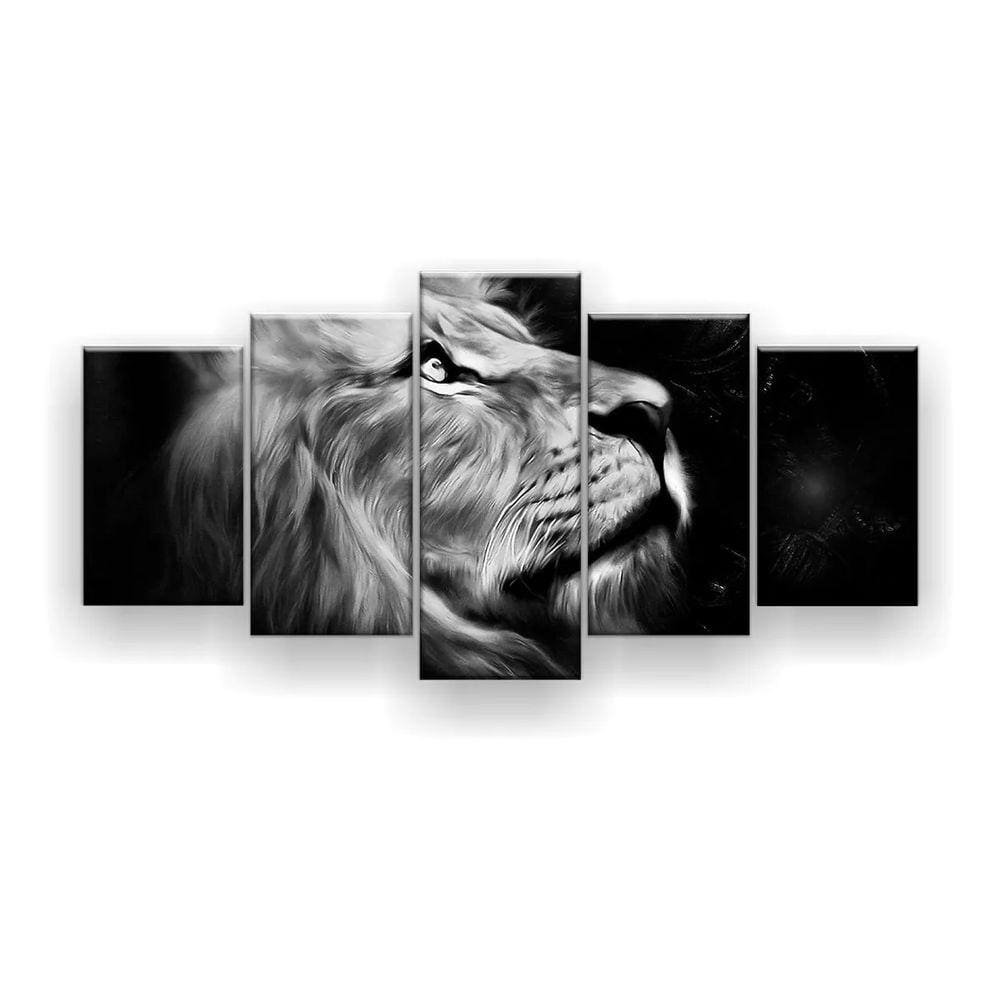 Quadro Decorativo Leão Perfil Preto E Branco 5pc Sala Quarto