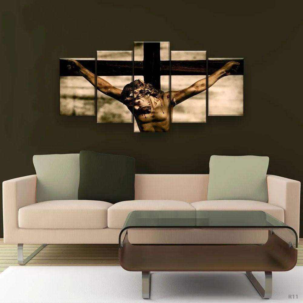 Quadros Decorativo Cristo Crucificado 5pc Sala Kit