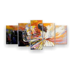 Quadro Decorativo Pintura Mulher Tocando Piano 129x61 Sala