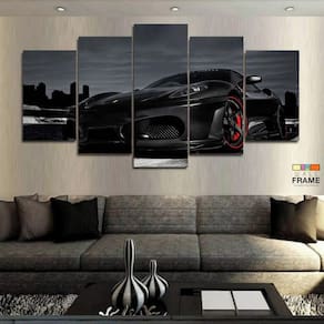 Quadro Decorativo Ferrari Preta 130x63 em tecido