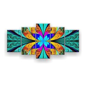 Quadro Decorativo Flor Simétrica Vitral Verde Laranja 129x61