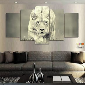Quadro Decorativo Leoa Preto e Branco 130x63 em tecido