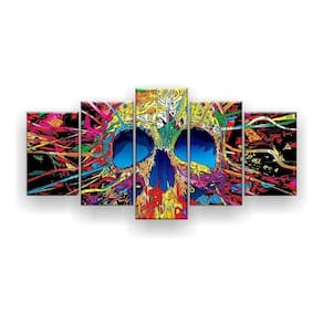 Quadro Decorativo Caveira Psicodélica Color Print 5pc 129x61