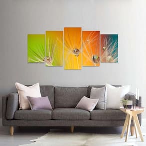 Quadro Flores Artístico Dente de Leão Cores Mosaico 5 Peças