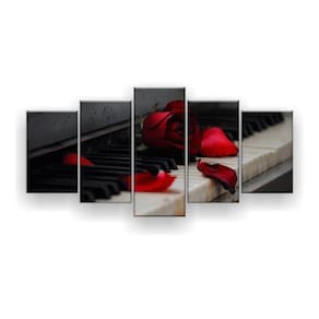 Quadro Decorativo Piano Rosa Vermelha 129x61 Sala Quarto
