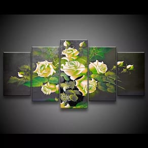 Quadro Decorativo 129x63 Sala Escritorio Flores Rosas Verdes