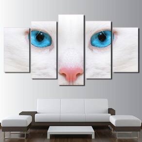 Quadro Decorativo Gato Olho Azul 5 partes 130x65 em tec