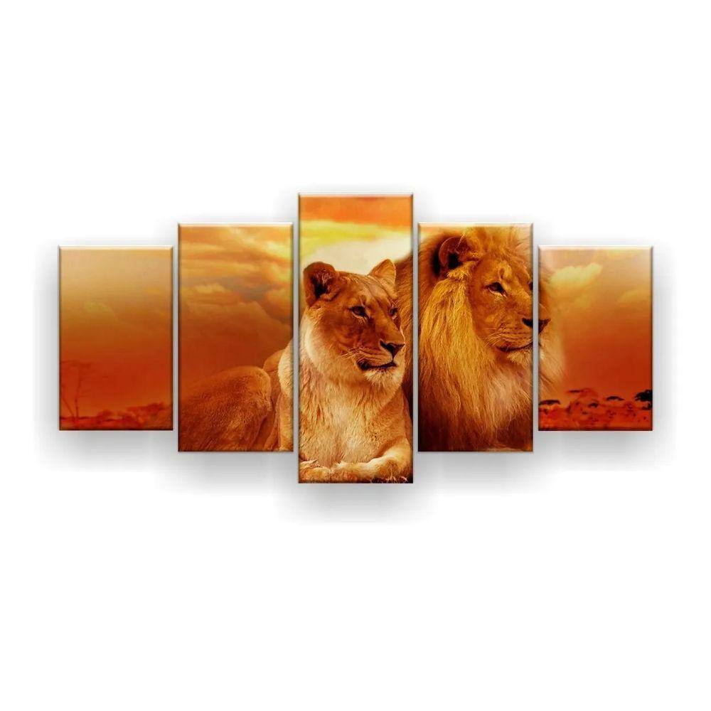 Quadro Decorativo Onça Leão 129x61 Sala Quarto